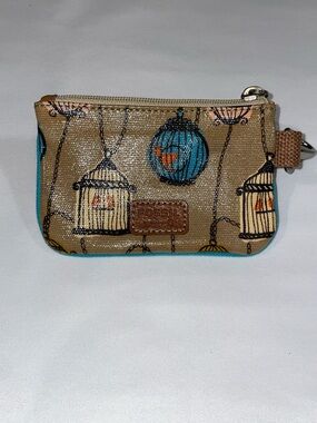 Fossil Key Per Card/ID Holder Tan and Blue Birdcage Print